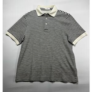 Mr. P Men's Short Sleeve Knitted Blue White Striped Polo Shirt - Size L